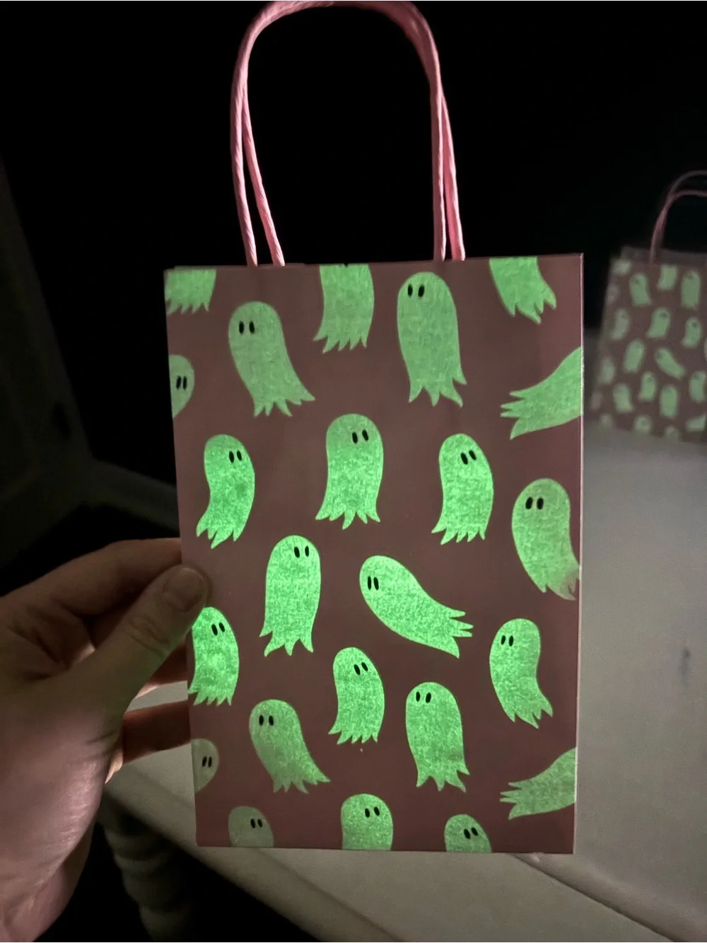 NEW 12 Pink Ghost Party Treat Favor Gift Bags Cute Pastel Halloween Glow in Dark